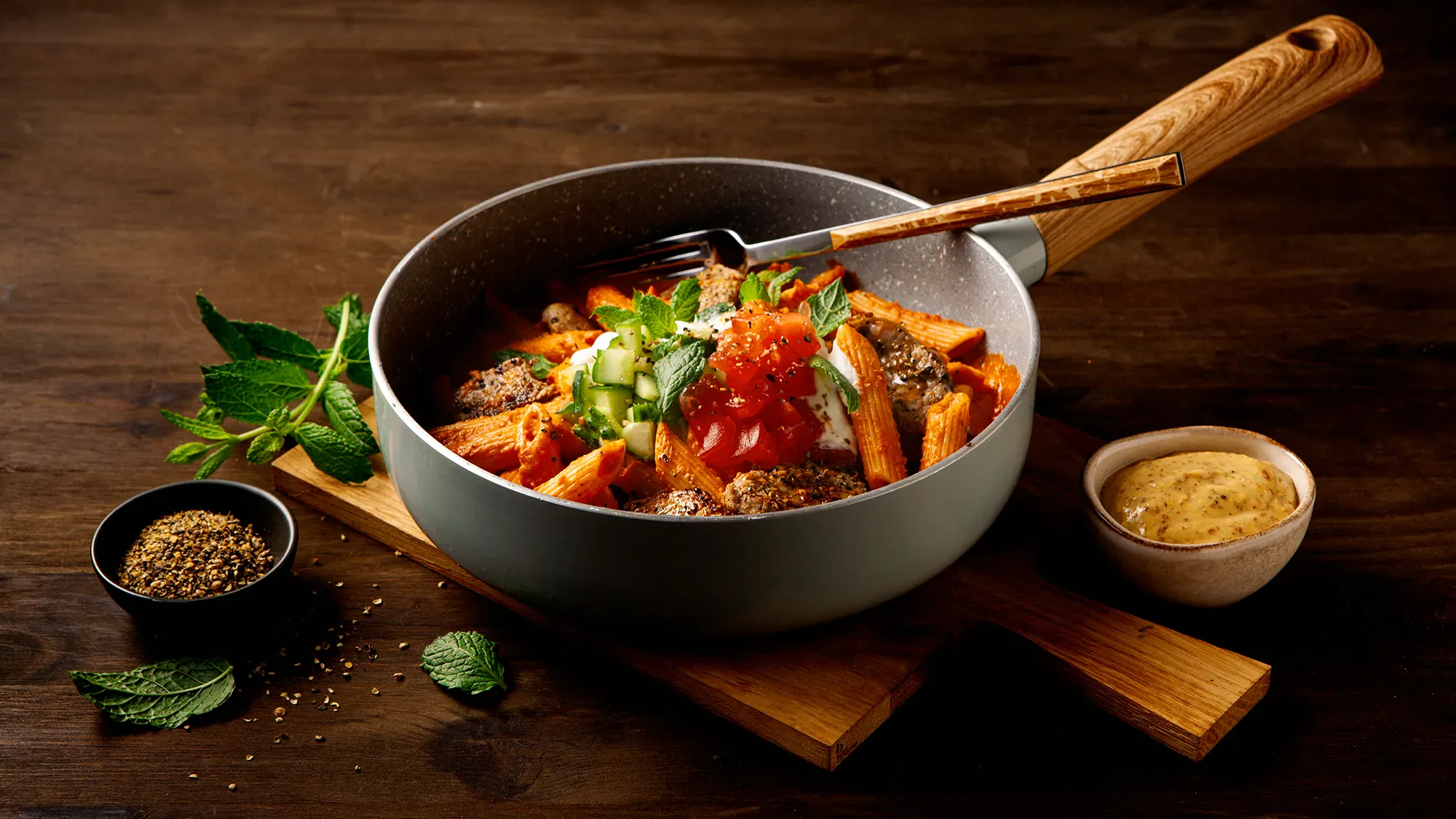 Penne z polędwiczką w sosie pomidorowo-musztardowym  Penne z polędwiczką w sosie pomidorowo-musztardowym - przepis Kamis