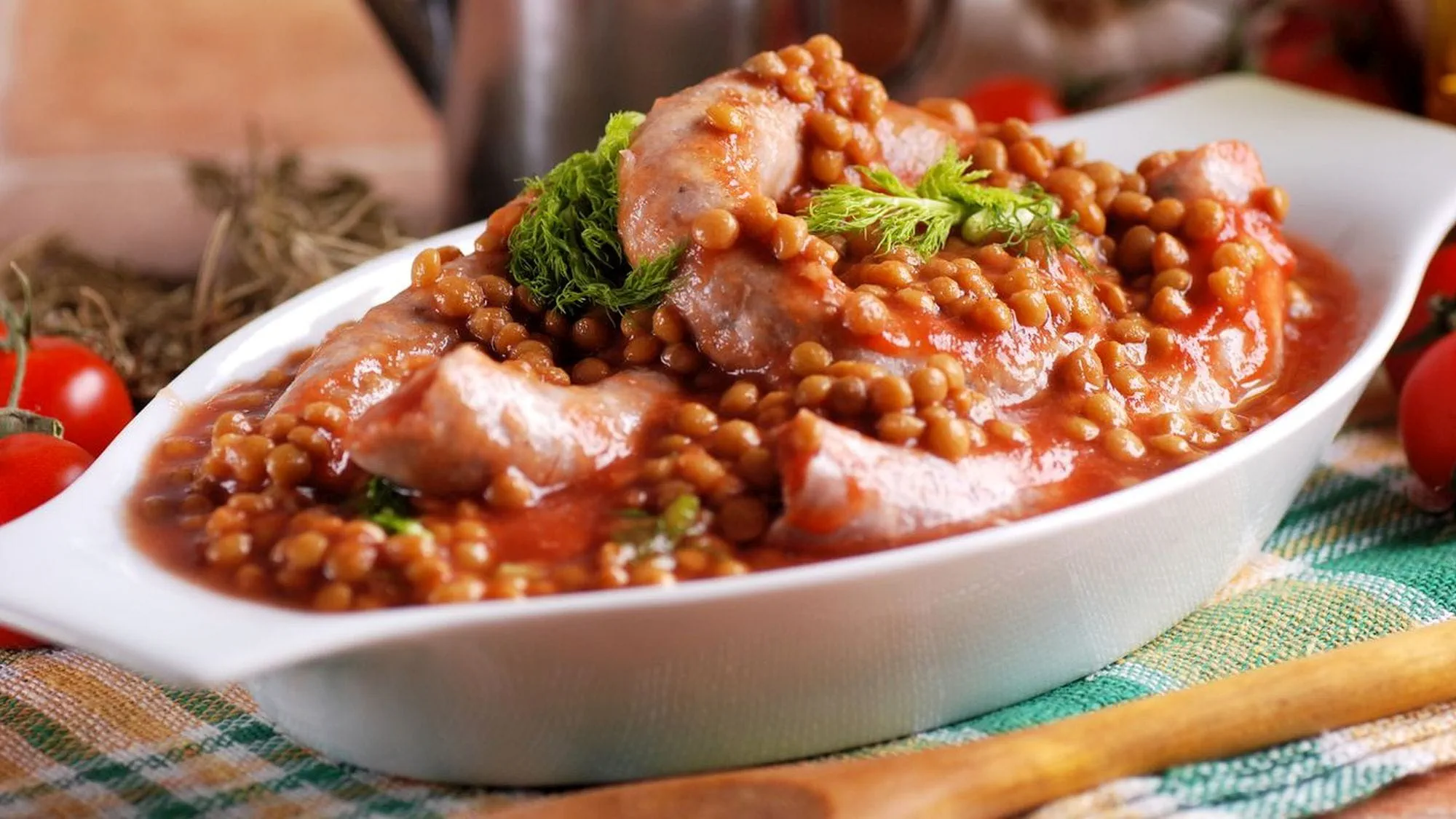 Potrawka z soczewicy i białej kiełbasy