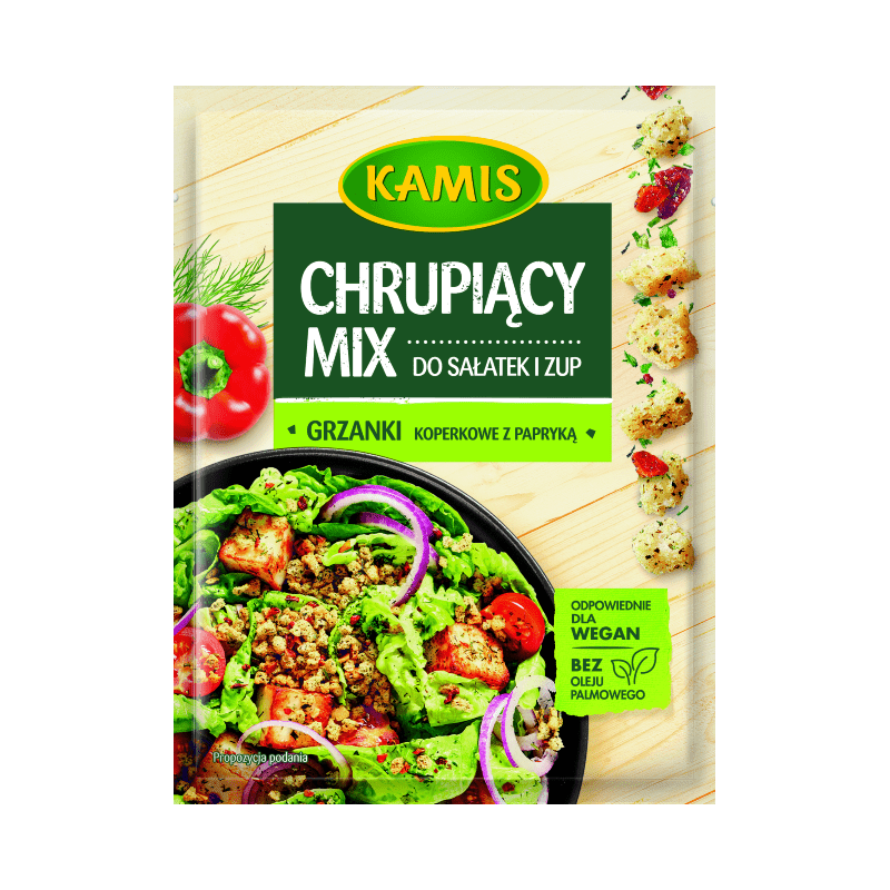 Chrupiący mix do sałatek i zup grzanki koperkowe z papryką