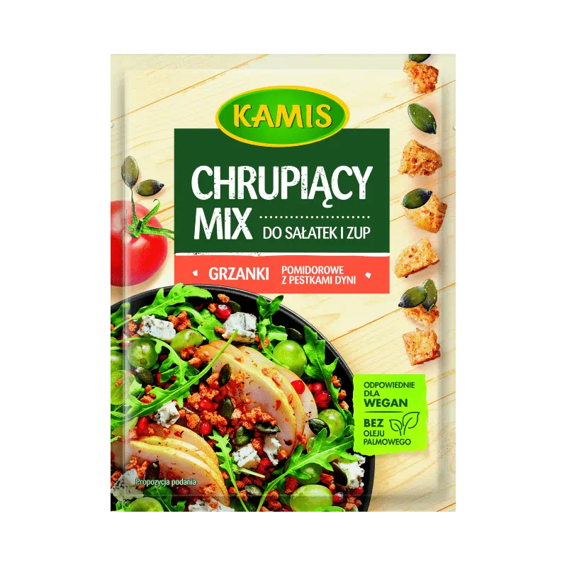 Chrupiący mix do sałatek i zup grzanki pomidorowe z pestkami z dyni