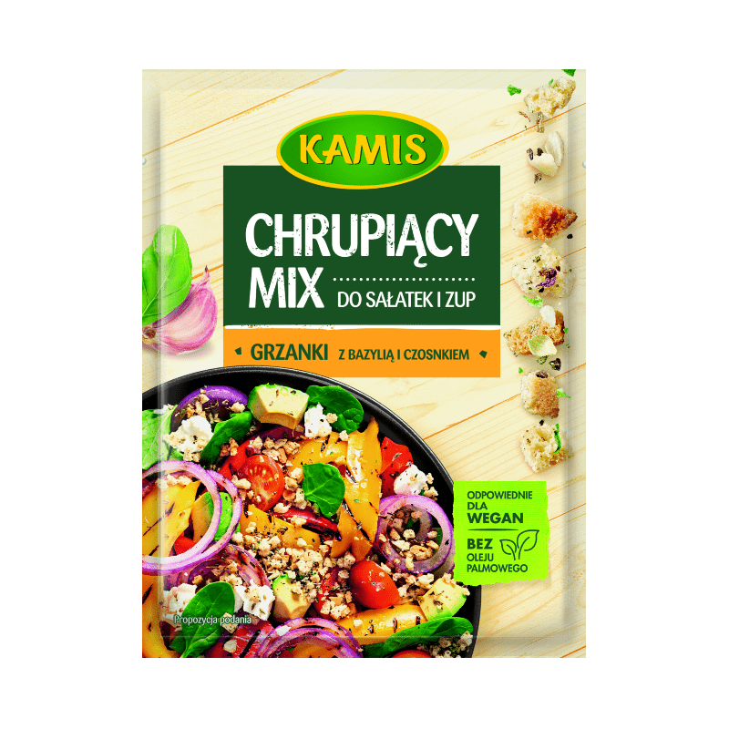 Chrupiący mix do sałatek i zup grzanki z bazylią i czosnkiem